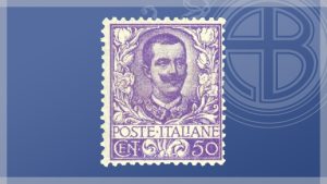 Francobollo 50 centesimi malva Floreale