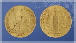 Moneta d'oro 96 lire della Repubblica Ligure