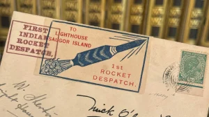 La busta spedita sul primo volo postale indiano su razzo