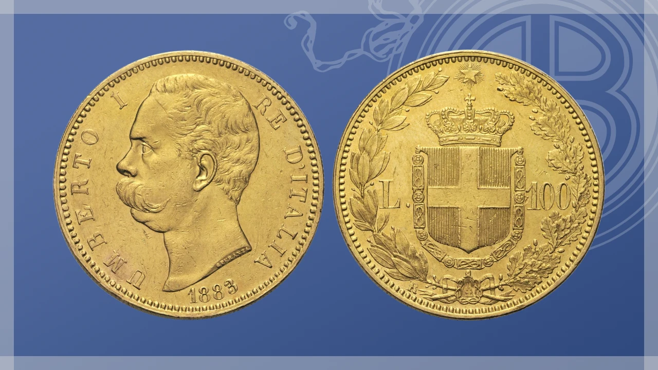 Moneta 100 lire d'oro di re Umberto I di Savoia