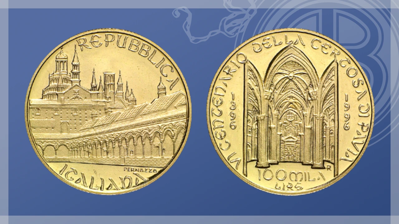 Moneta 100.000 lire d'oro Certosa di Pavia (1996)